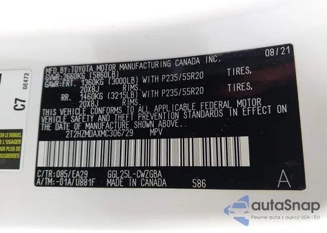 2021 Lexus Rx 350 из США, поврежденный, VIN 2T2HZMDAXMC306729